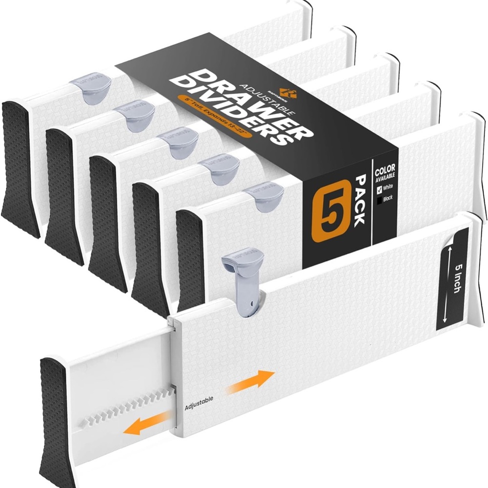 Adjustable White Drawer Dividers 5-Pack